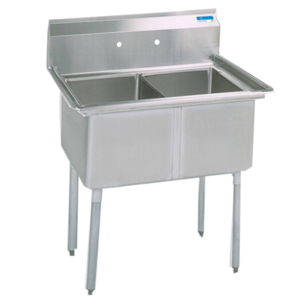 BK RESOURCES 25.8125 in W x 37 in L x Free Standing, Stainless Steel, Two Compartment Sink BKS-2-1620-12